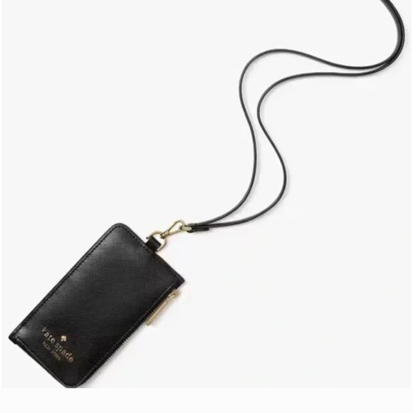 KATE SPADE NEW YORK Handbags - KATE SPADE NY  BLACK MADISON CARD CASE LANYARD